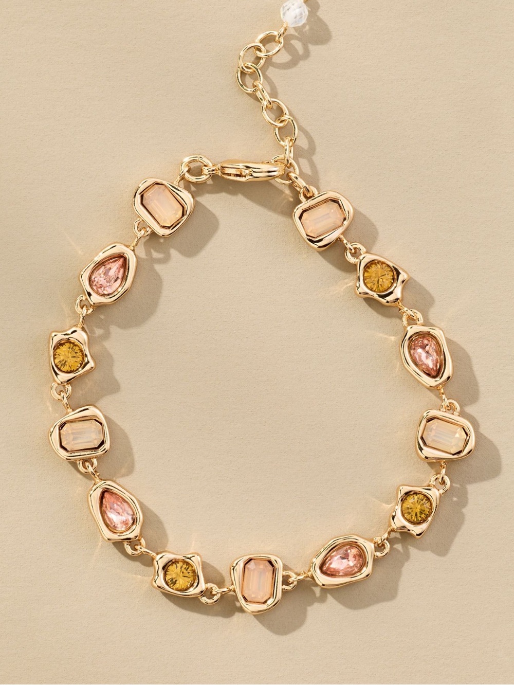 Anthropologie Gold-Plated Bracelet Colorful Stone New Taupe 7”